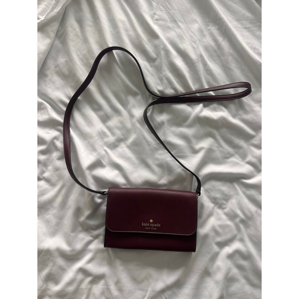 Kate Spade Brynn Small Flap Crossbody Deep Berry Burgundy - Picture 7 of 11